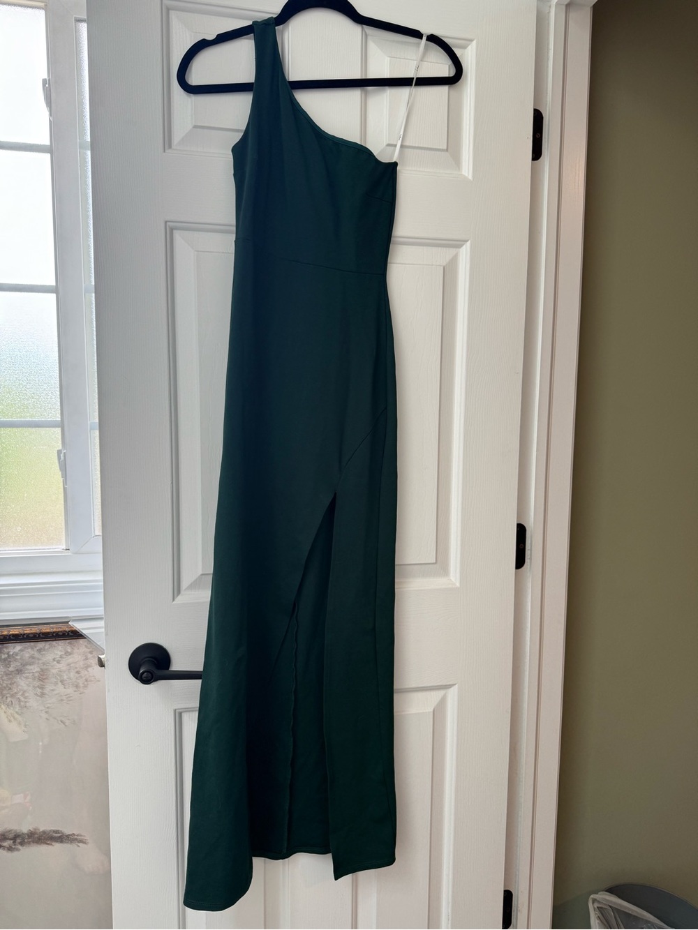 Lulu's One-Shoulder Emerald Green Maxi Dress with Side Slit